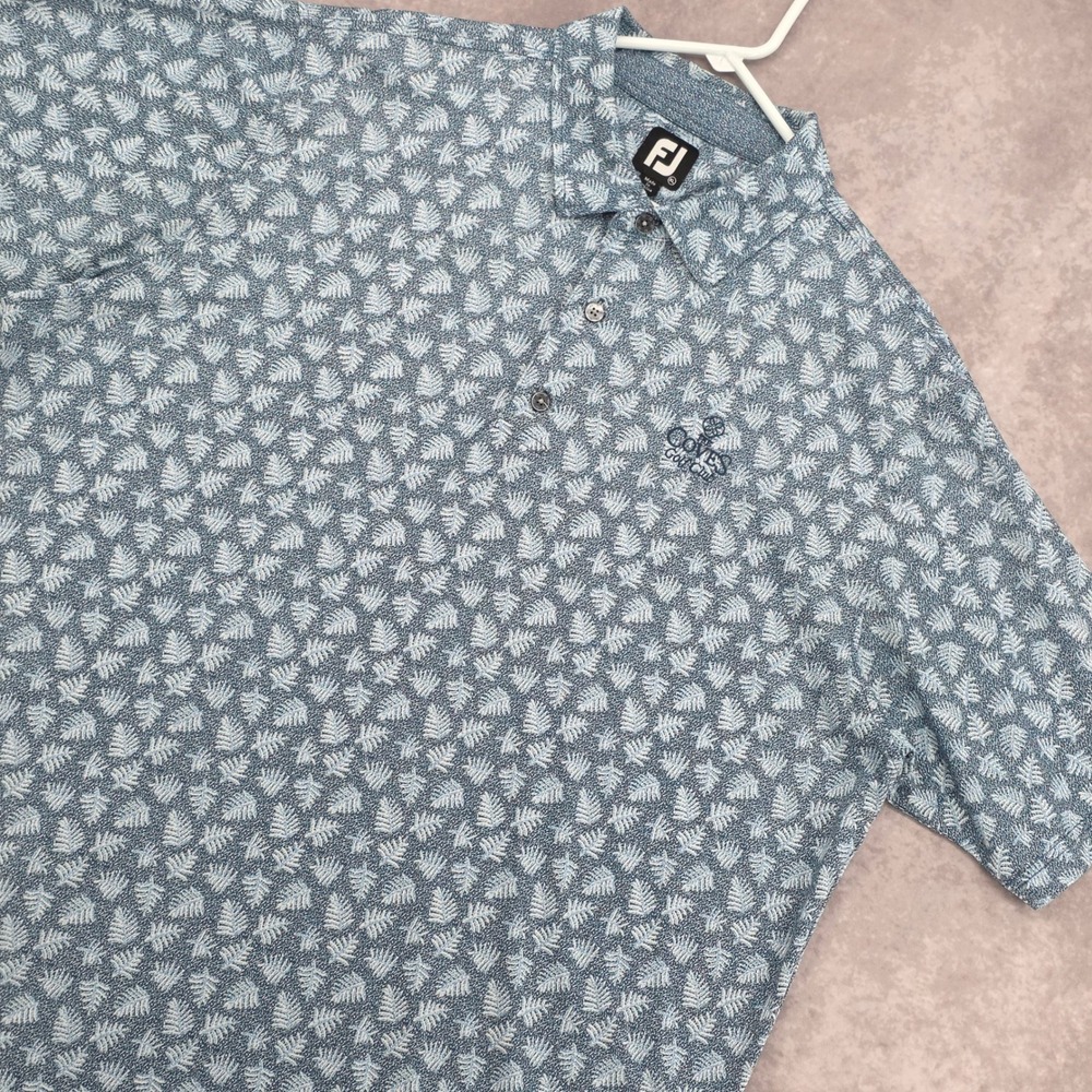 FootJoy Golf Polo Shirt Mens XL Blue White Leaf Print Short Sleeve Performance